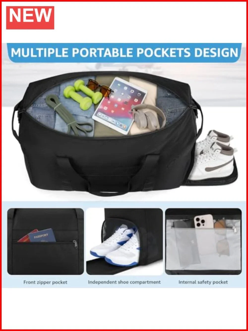 45L Waterproof Travel Duffel with Shoe Compartment, Airline Approved Carry On